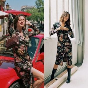 Rouje Paris Luciana Dress Black Floral Long Sleeve Buttons French Jeanne Damas